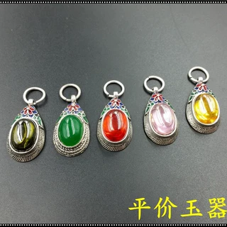 平价玉器 复古藏式锆石吊坠 红锆石挂件 绿色玉吊坠