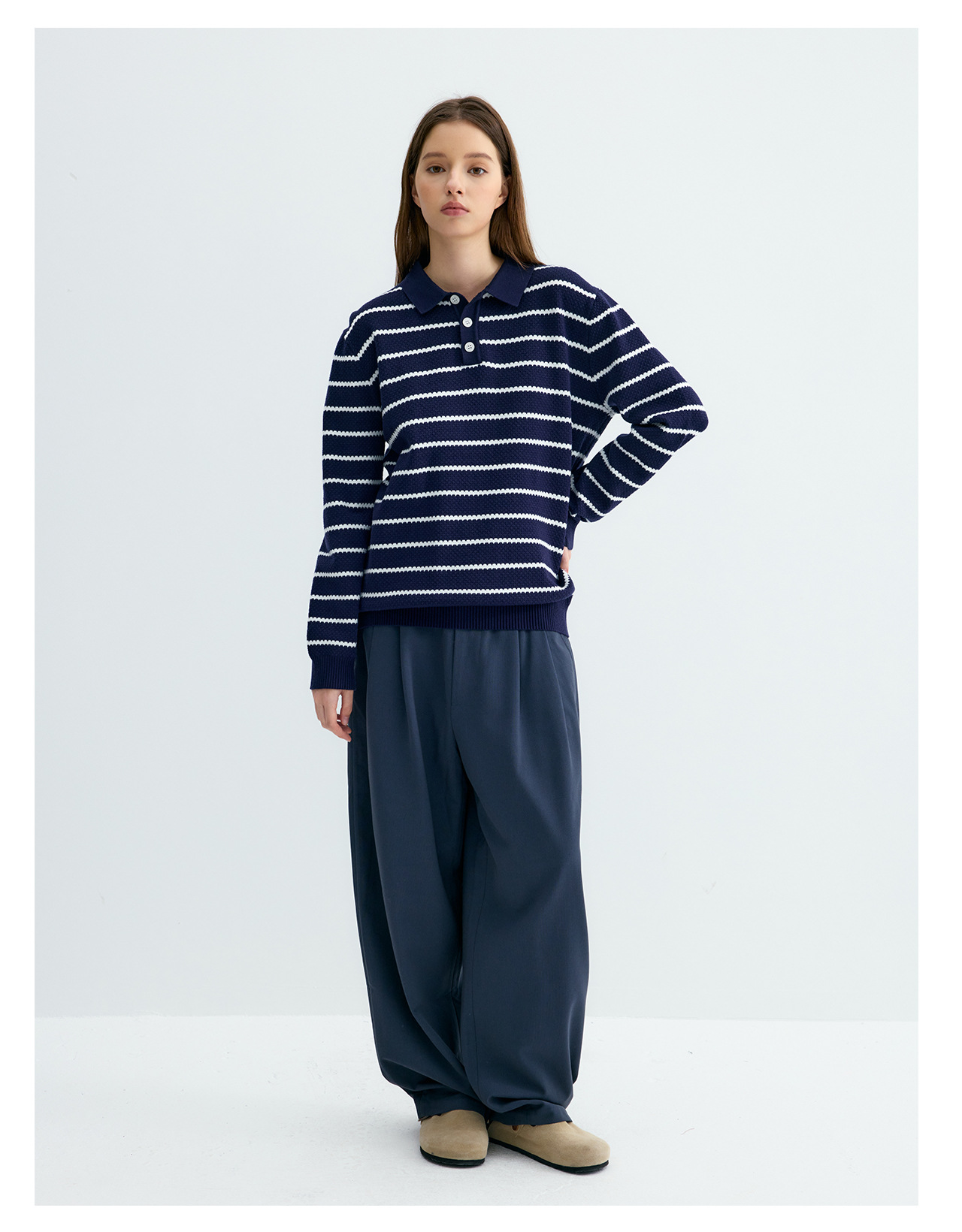 UNF Striped 300g Loose Polo Sweater