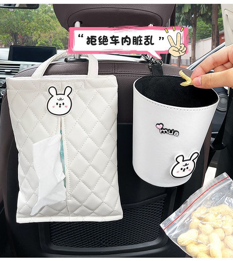 Car tissue box trash can two-in-one creative cute car seat armrest box front hanging tissue box female