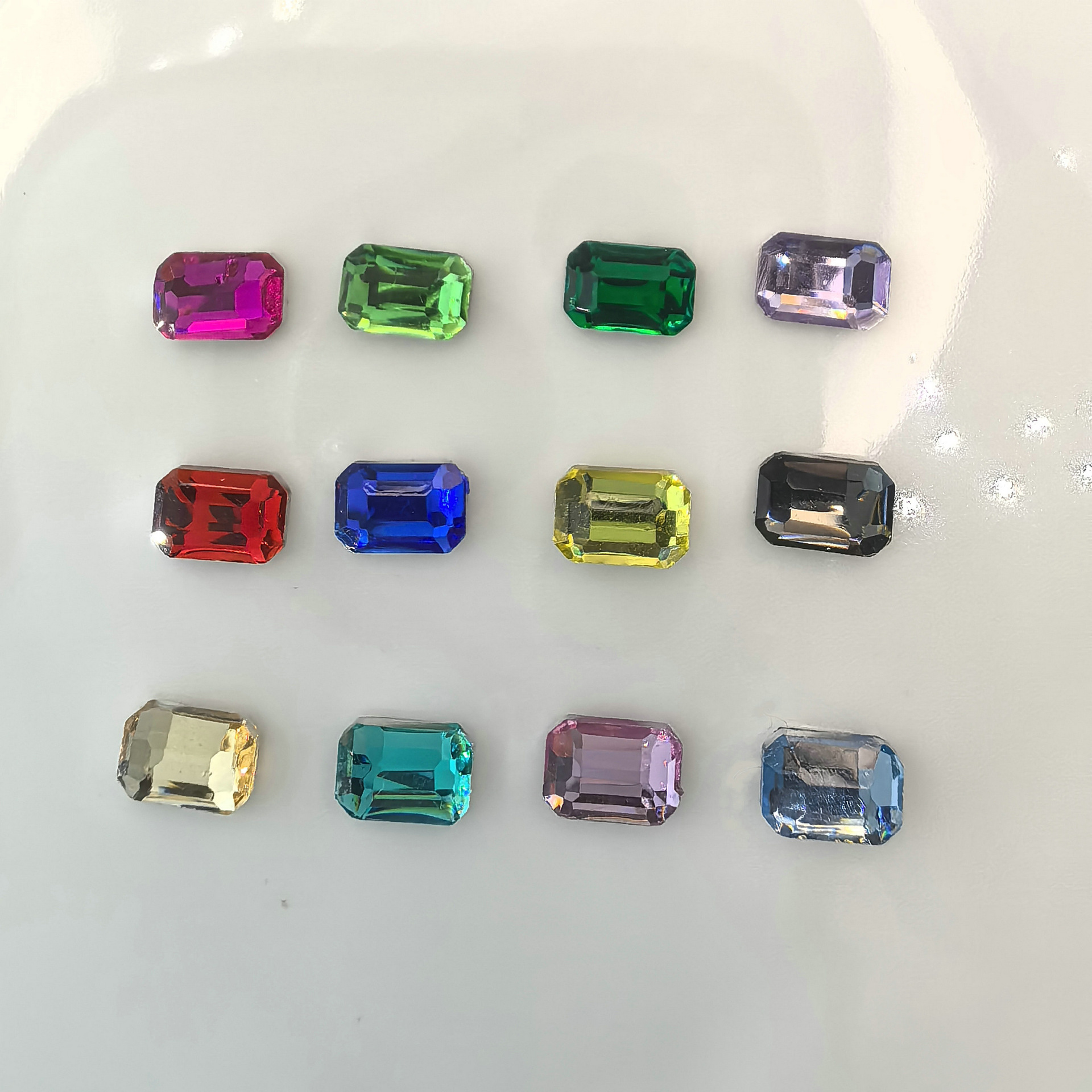 5.4.004,八角方钻超闪白色透明平底异形钻长方形钻指甲树