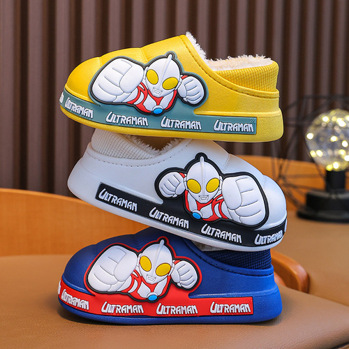 Ultraman winter children's bag-heeled cotton shoes for boys and girls waterproof outer wear for large, medium and small children warm baby cotton slippers