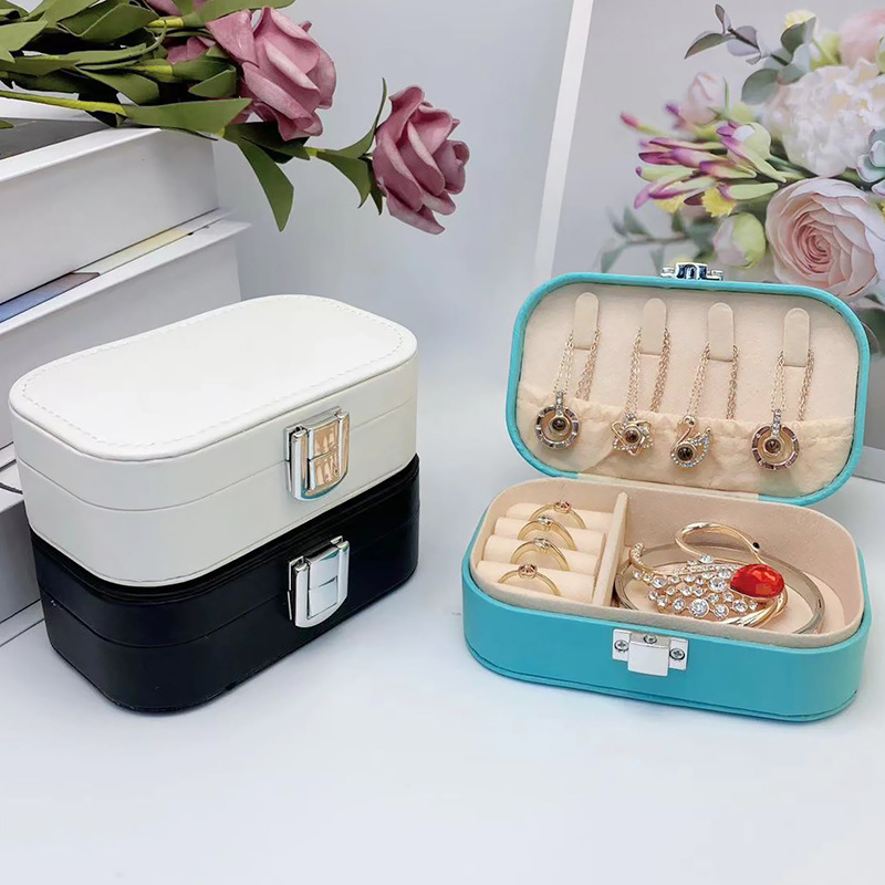 Caja de almacenamiento de joyas simple Versión coreana de pendientes portátiles collar anillo maquillaje a presión caja de joyería al por mayor transfronteriza