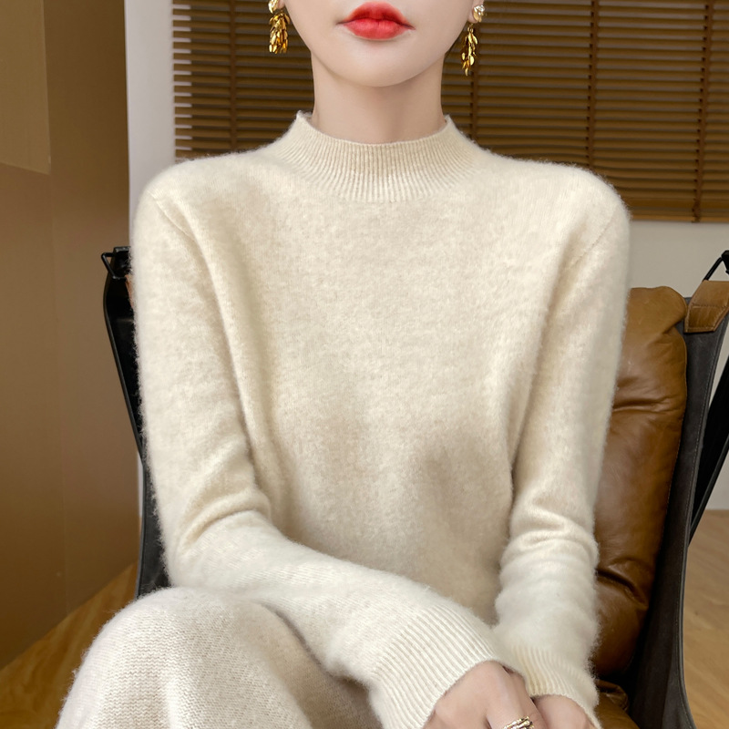 Nueva prenda de primera línea suéter de lana sin costuras jersey de cuello alto de las mujeres camisa de fondo de punto de Cachemira adelgazante de moda image 11