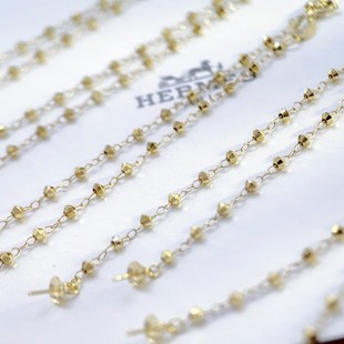 18K Gold Accessories, Faceted Gold Beads, Through-Hole Bracelet, Tail Chain, Adjustable Figure 9-10, Hand-Beaded, Elegant Does Not Include Beads