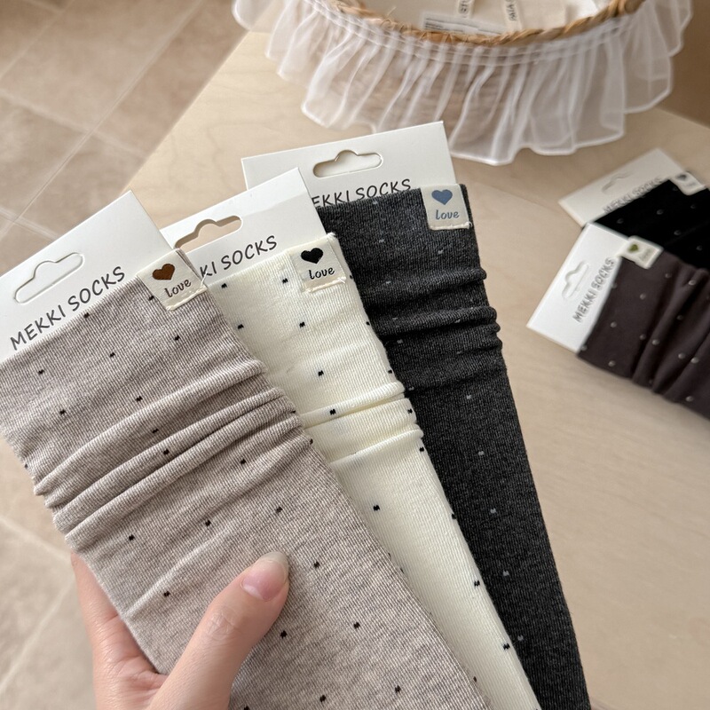 Miu-style socks, new autumn and winter women's mid-calf vertical stripe thin dotted slouch socks, Korean-style simple versatile soft fabric with unique design