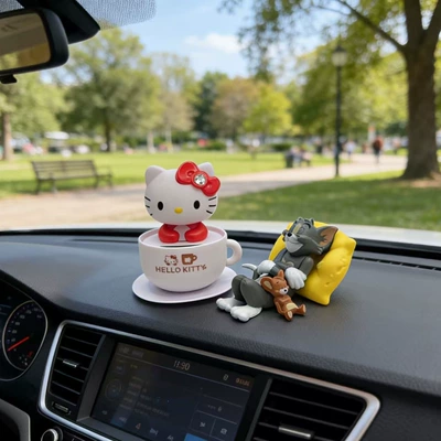 Car ornaments – Bobblehead Hello Kitty Car - red-hello-kitty-tom