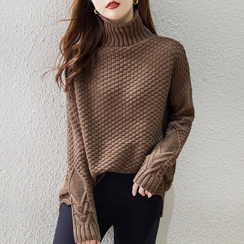 Suéter de cuello alto de alta calidad para mujer Otoño e Invierno 2024 nuevo popular engrosado camisa de fondo de moda image 12