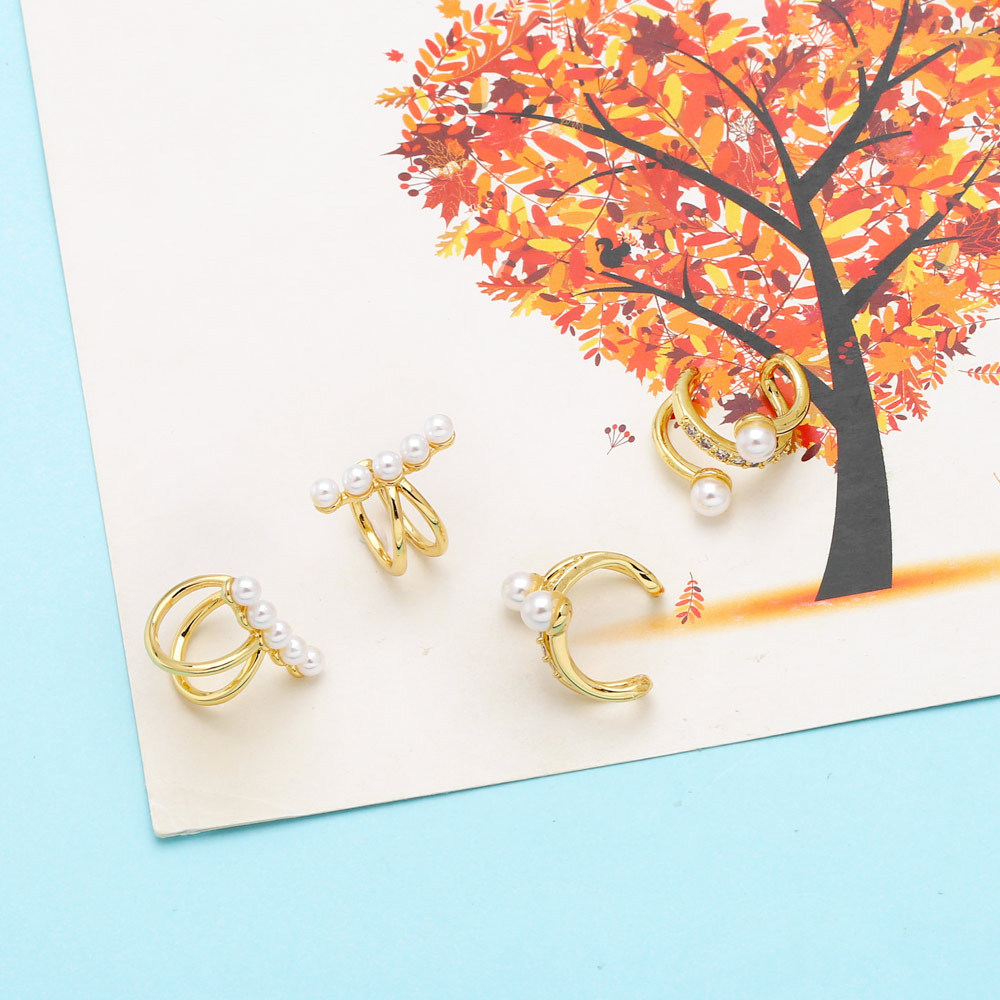 Fashion Geometric Copper Inlay Artificial Pearls Ear clips 1 Pair