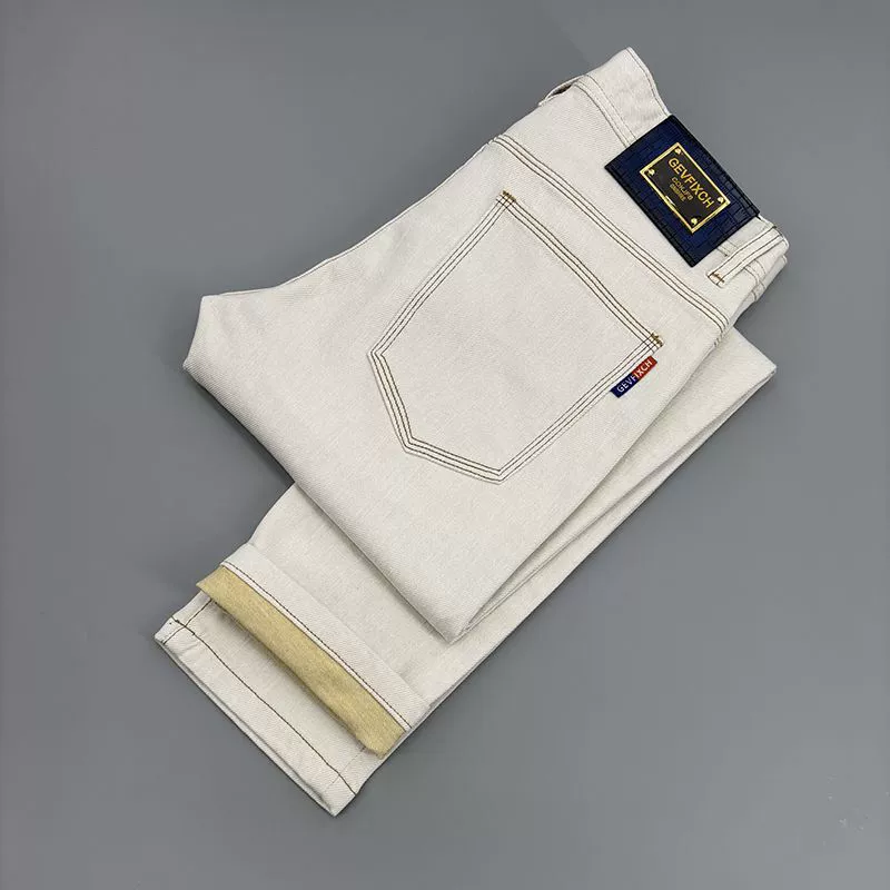 Европейские стильные высококачественные мужские летние тонкие модные брендовые узкие облегающие эластичные универсальные длинные джинсы