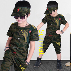 Children's Camouflage Suit for Boys, Fashion Half-Sleeve Camouflage Set, Summer Style for Older Children, Stylish Military Short-Sleeve Two-Piece Set