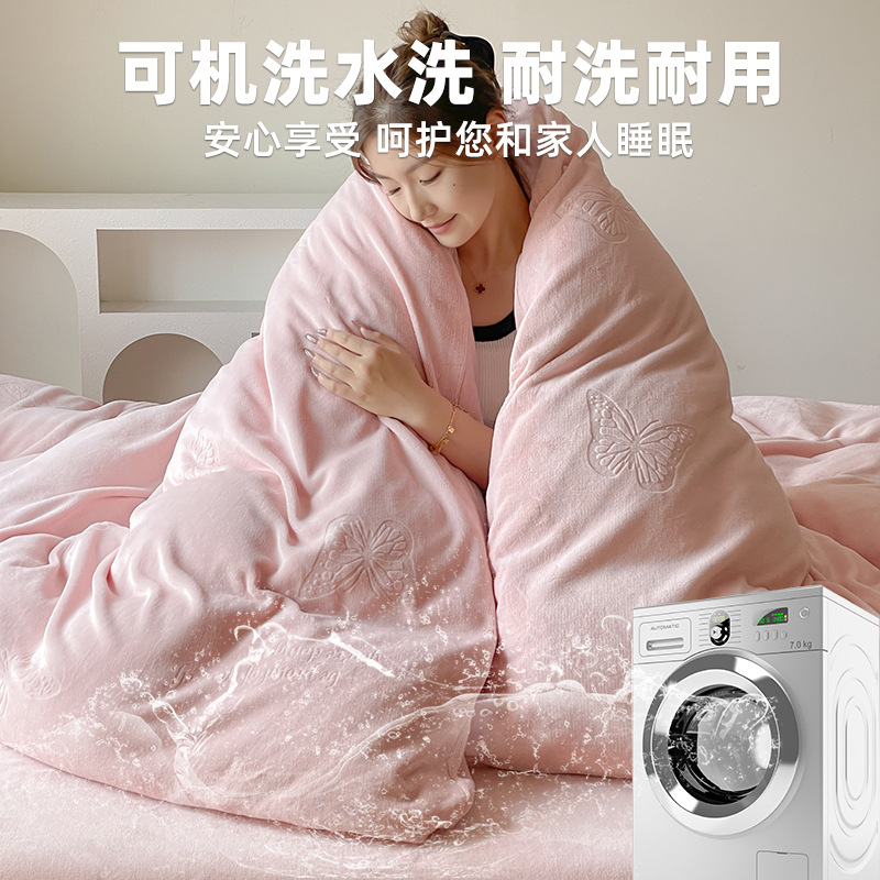 Flores de leche de color sólido en la cama de cuatro piezas en invierno cálido y grueso sábanas cubiertas 2025 nueva ropa de cama al por mayor