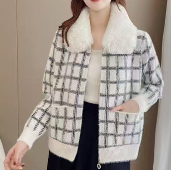 秋冬时尚撞色条纹棒球领拉链开衫毛衣女时尚通勤长袖针织衫外套|undefined