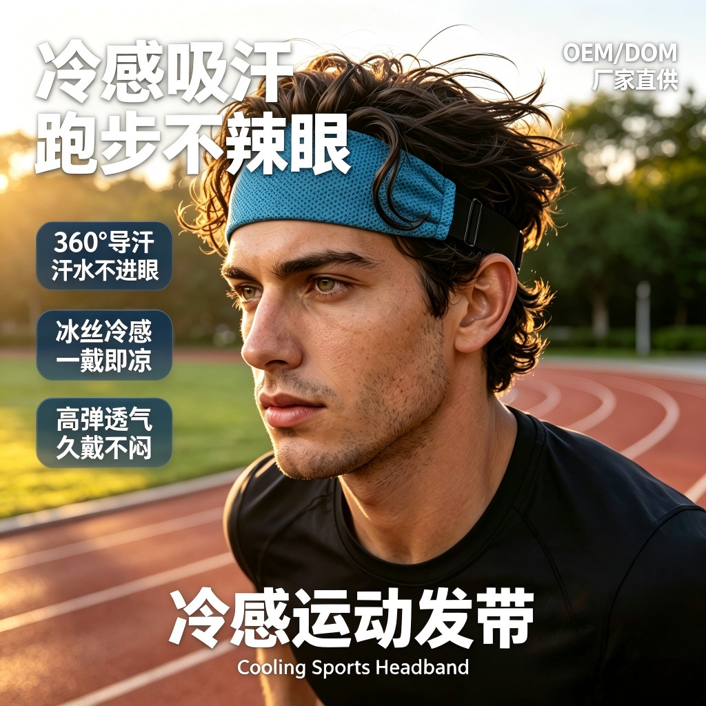Cross-border ready-made sports headband for outdoor running, sweat-absorbing, quick-drying, non-slip, anti-sweat, breathable, customizable