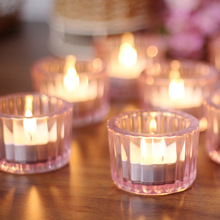 清新情调条纹小烛杯跨境专供欧式风格茶蜡玻璃烛台家庭氛围蜡烛杯