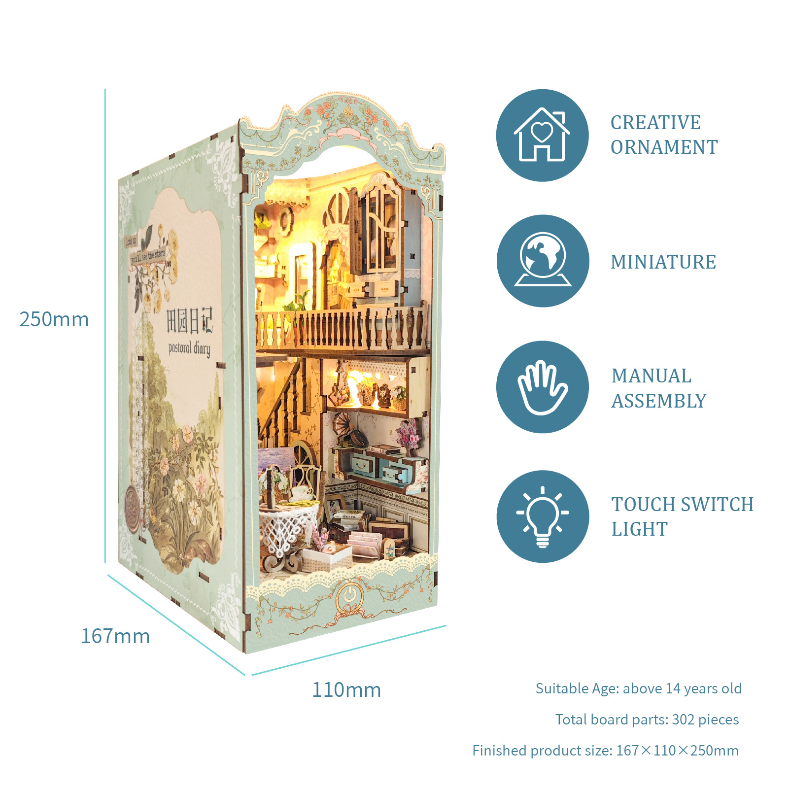 Libro nook ballena vacía varita mágica cabaña de bricolaje 3d montaje tridimensional luz nocturna libro de madera rompecabezas modelo de construcción