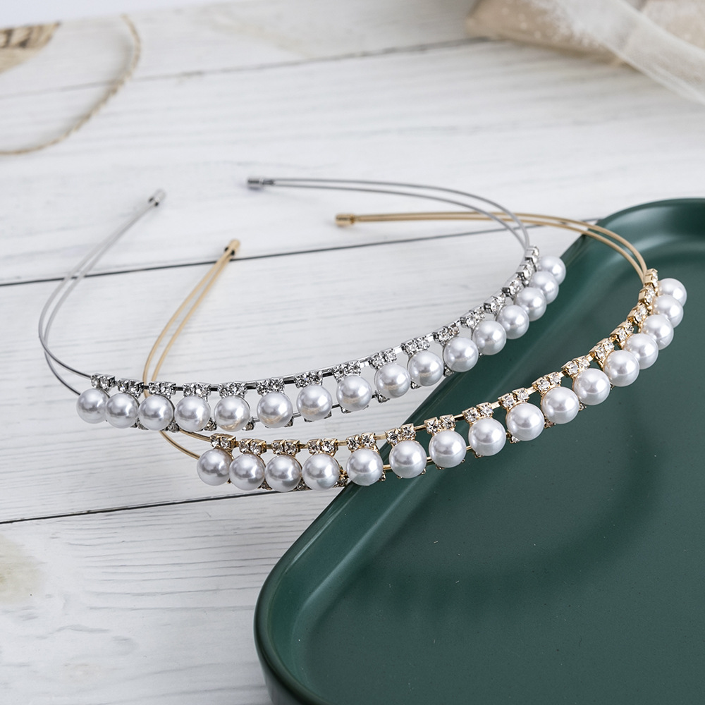 Hair Band Hair Accessories Type Elegant Geometric Metal Inlay Artificial Pearls Rhinestones Hair Band