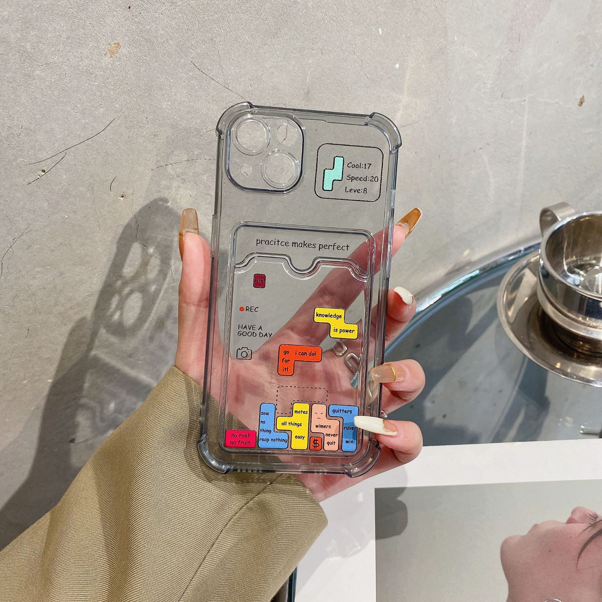 Tetris minimalista adatto per custodia per telefono Apple 15 promax, scheda iPhone 14 inseribile, verniciatura a 13 fori di precisione_voghion.com