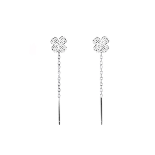 Silver earrings, four-leaf clover