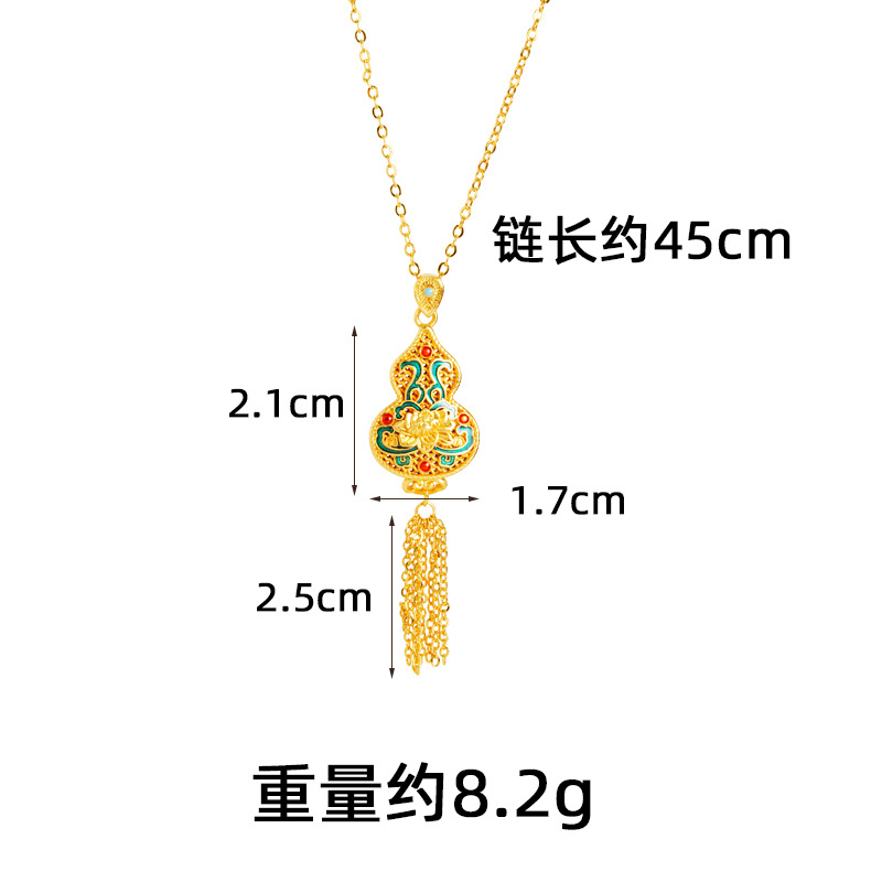 Collar de oro de arena vietnamita calabaza de corte de loto lingüís pendientes de brazalete conjunto de joyas retrógradas para mujeres