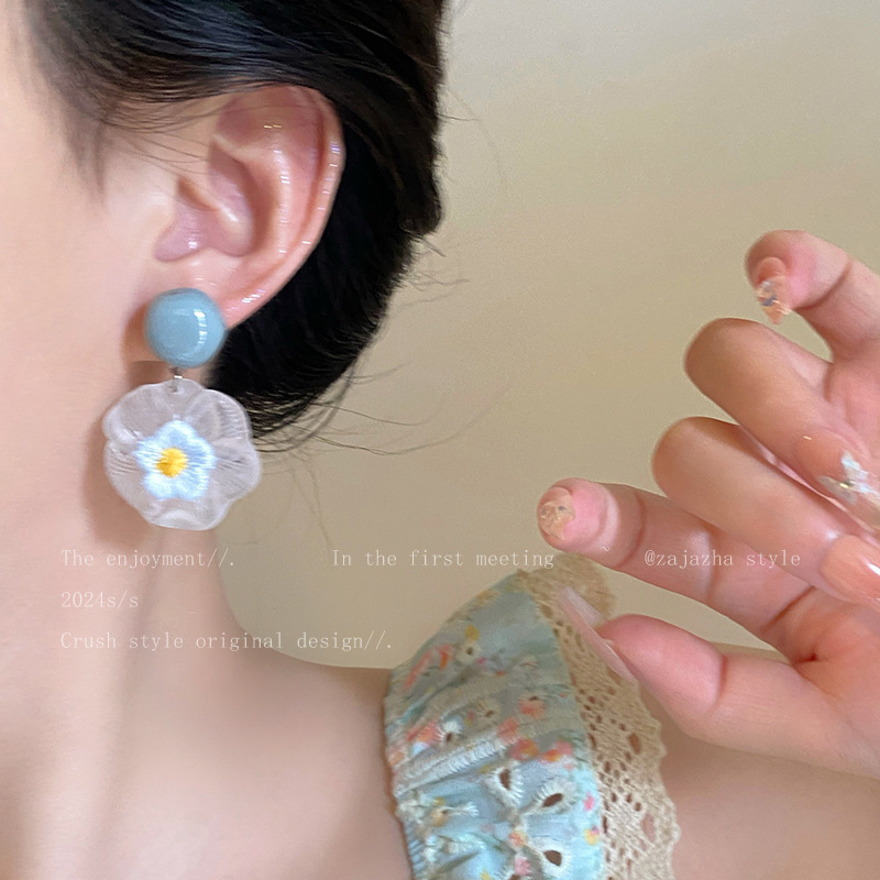 暑い夏〜カラフルな花のリゾートスタイルのスーパーフェアリー雰囲気のイヤリングフレンチレトロなカラフルなオイルドリップイヤリング女性用|undefined
