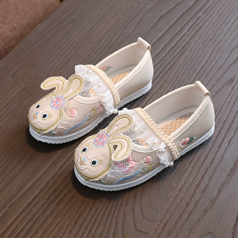 Обувь Hanfu, старинный костюм для девочек, детская обувь с вышивкой в этническом старинном стиле, китайский стиль, Тканевая обувь с вышивкой для маленьких девочек