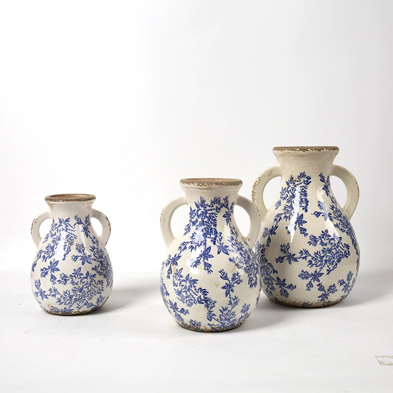 Винтажная открытая глазурь аппликация гончарный горшок ваза бинауральный цветочный горшок имитация цветочной вставки гончарная глазурь Китайский классический мягкий дом