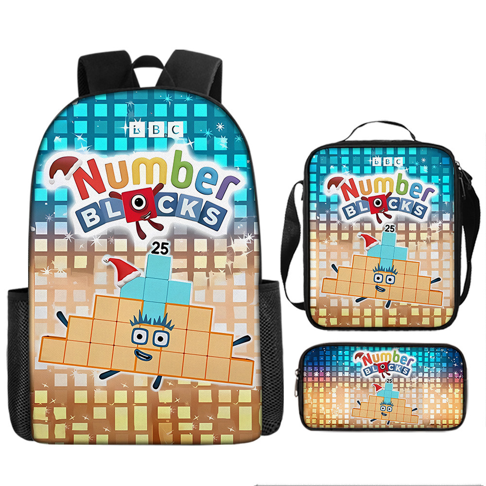 Digital constructor, cartoon school bag for students, card holder, set, pencil case, capacious backpack, primary and secondary school, 3 piece set 5