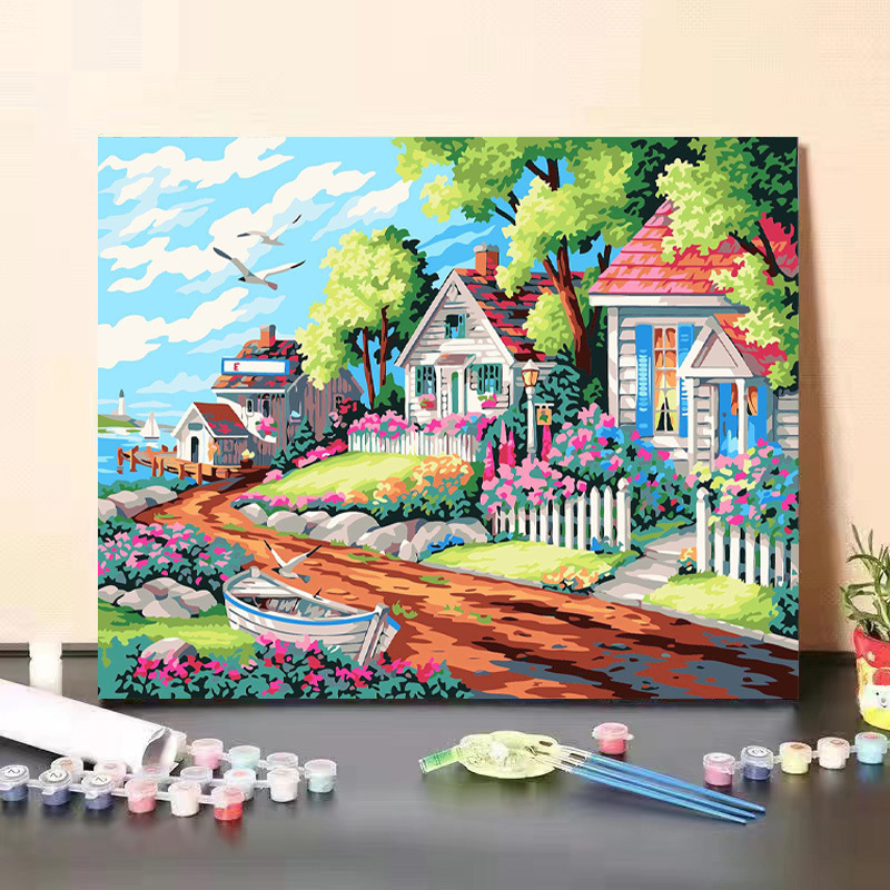 Fairy Tale House Digital Oil Painting diy Hand-painted Fill Painting Beautiful Healing Landscape Painting Decorative Painting Fairy Tale House Digital Oil Painting diy Hand-painted Fill Painting Beautiful Healing Landscape Painting Decorative Painting