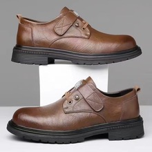 休闲皮鞋男士秋季新款英伦风商务休闲鞋百搭软皮软底复古工装男鞋