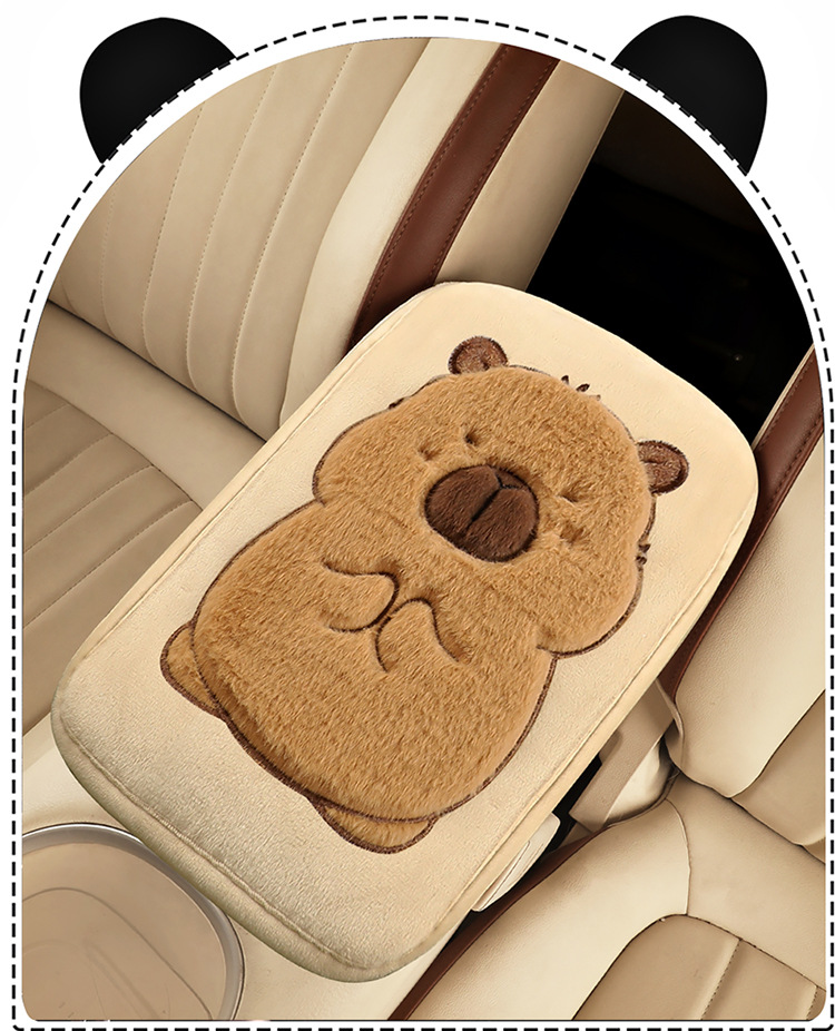 Car Armrest Box Mat Cute Capibara Cartoon Plush Mat Middle Car Central Armrest Elbow Rest Universal Model