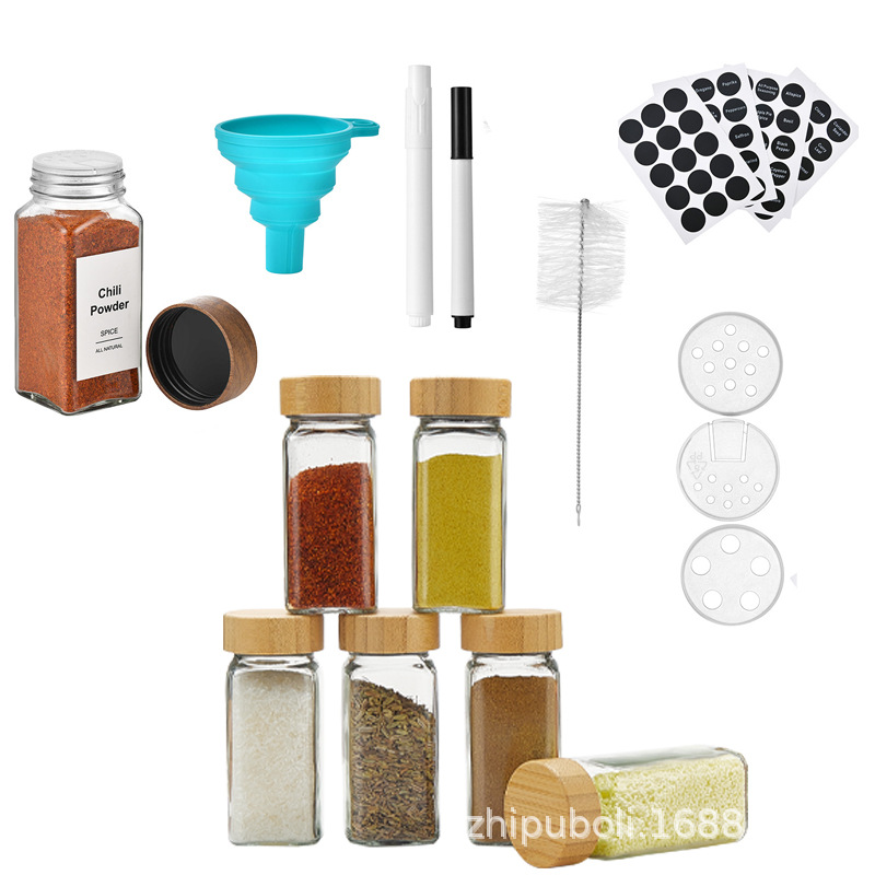 Botella de condimento de cocina cuadrada, frasco de vidrio transparente sellado, botella de condimento, botella de embalaje, botella conveniente de almacenamiento de pimienta