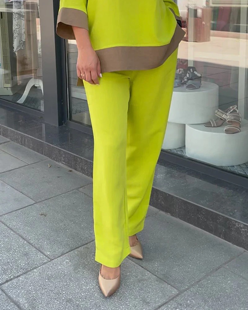 Spring, Autumn Season Women'S Gender Patchwork, Contrast Binding Design Casual Style Women's Casual Solid Color Polyester Patchwork Contrast Binding Pants Sets
