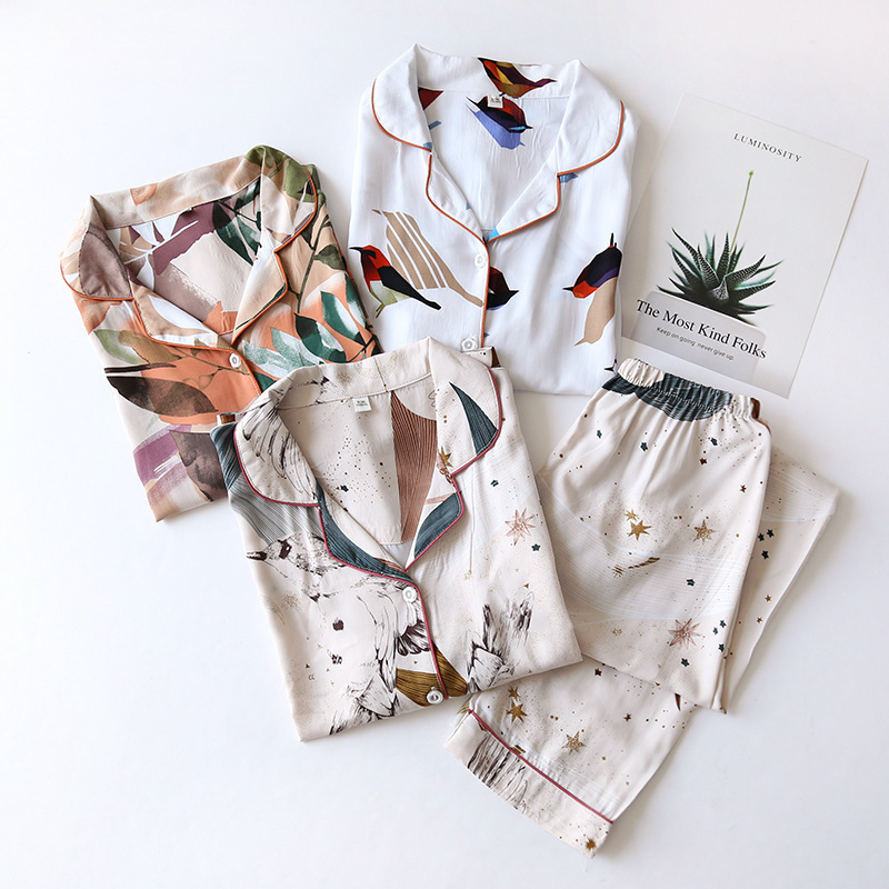 Ultra-Thin Cotton Silk Pajamas for Women, Summer Two-Piece Set, Summer Thin Long-Sleeved Artificial Cotton Pajamas, Summer Cotton Silk Set Ultra-Thin Cotton Silk Pajamas for Women, Summer Two-Piece Set, Summer Thin Long-Sleeved Artificial Cotton Pajamas, Summer Cotton Silk Set