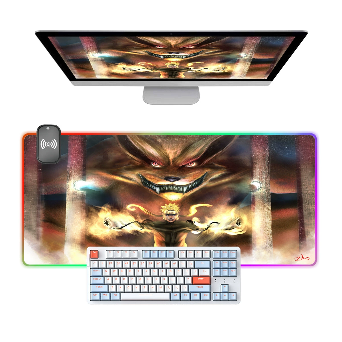 Сделай сам увеличенного размера грязеотталкивающий коврик для мыши RGB с холодной подсветкой аниме Naruto двумерный киберспорт игровой офисный коврик