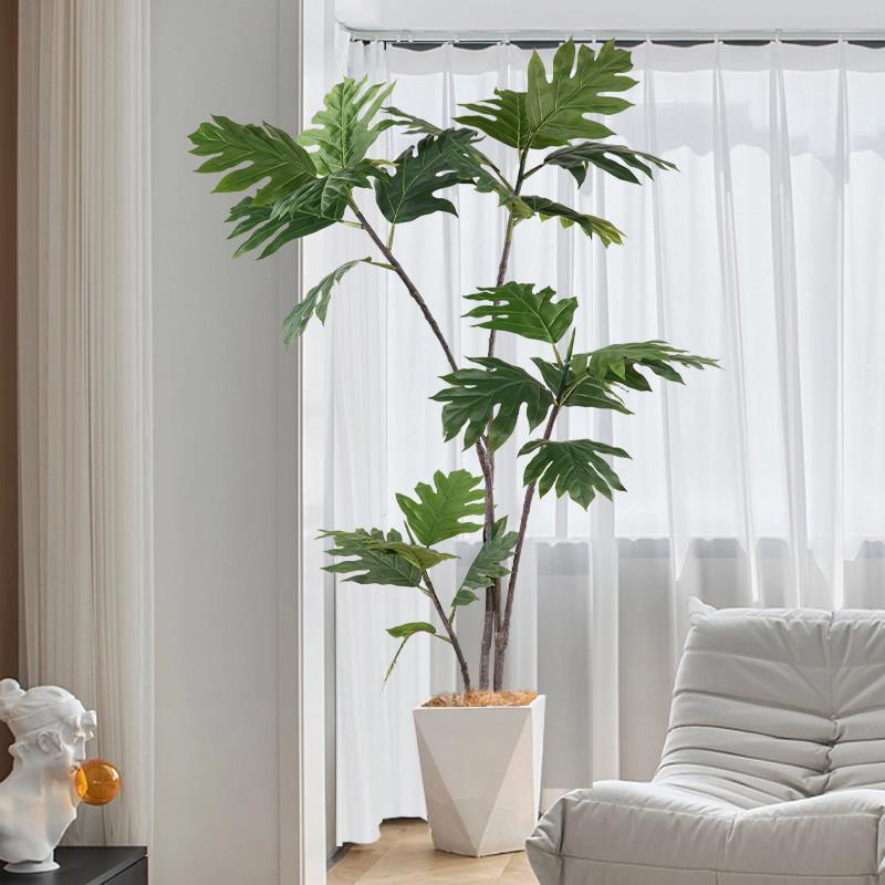 Planta verde de simulación a gran escala, planta falsa de alta calidad a gran escala, planta en maceta, árbol de pan, paisaje de piso de plástico, interior