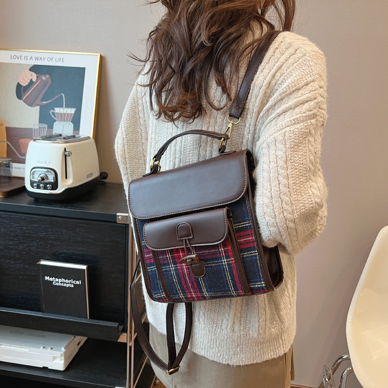 2023 New Autumn/winter Woven Plaid Double Single Cross Shoulder Women's Bag with Mermaid Style Korean_voghion.com