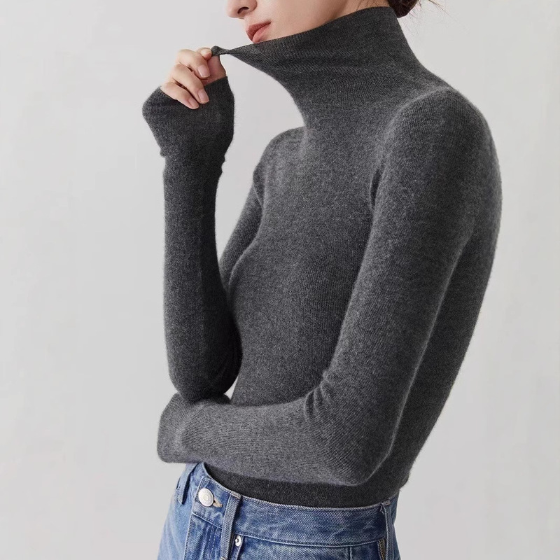 [in stock] Worsted 100 Full Cashmere 60 Thickened 48 Seamless Full Form High Neck Base Knitted Sweater