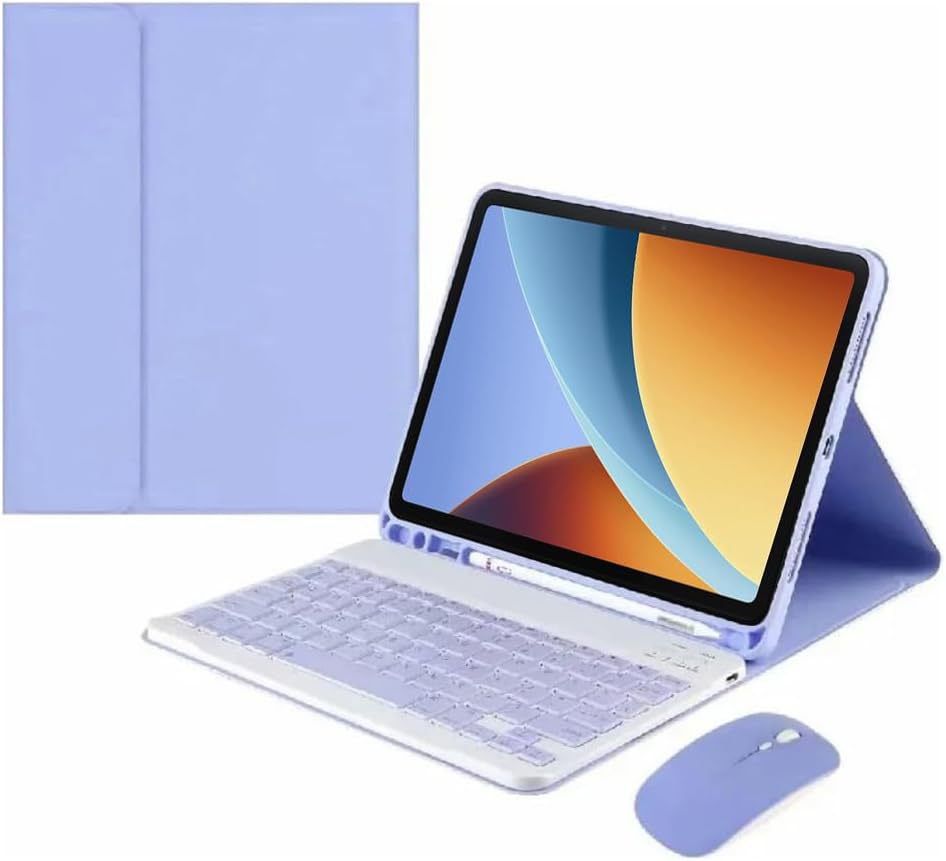 Funda de cuero púrpura claro + teclado Bluetooth + ratón de carga