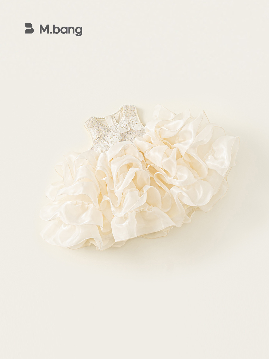 Youbao ropa para niños estilo verano falda para niños cuello redondo falda de malla de perlas vestido suave niña niña vestido de princesa