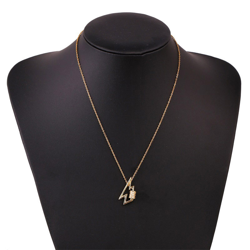 Copper Inlaid Zirconium Geometric Lightning Necklace display picture 2