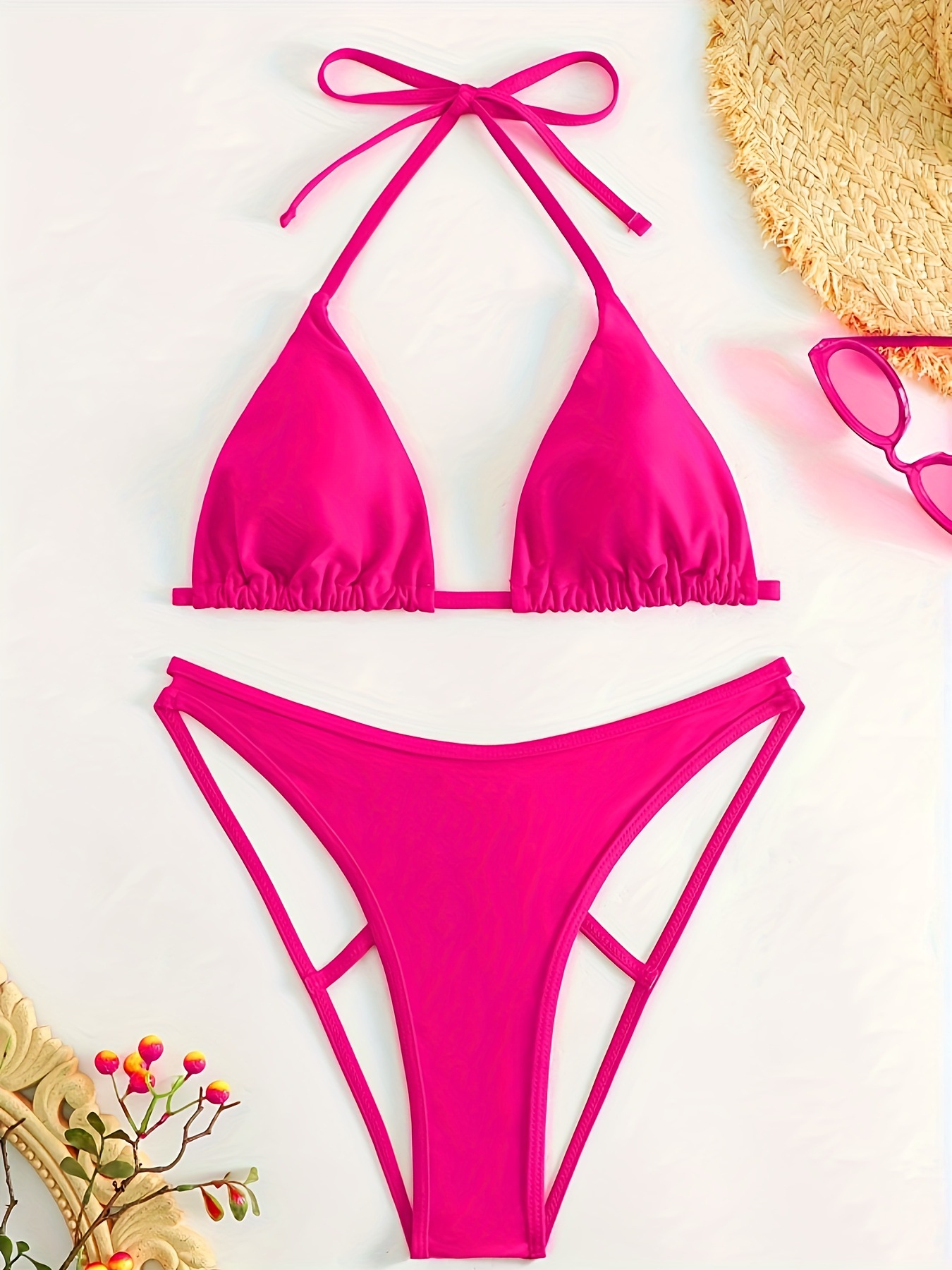 Traje de Baño Bikini 2023, Triangular, Espalda Descubierta, con Tiras, Bloques de Color, para Vacaciones en la Playa, Venta al por Mayor, Suministro Exclusivo Transfronterizo