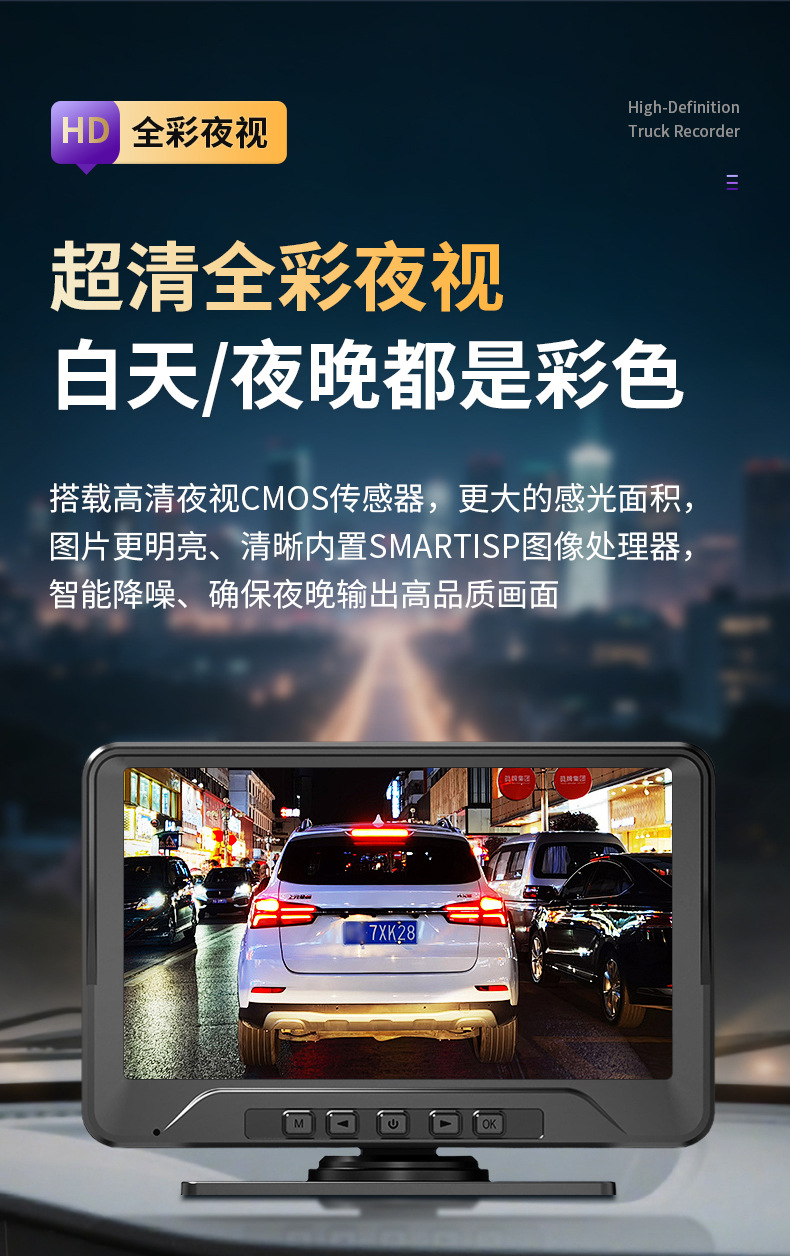 Ultra-clear 1080p truck driving recorder HD driving double lens front and rear double road cart reversing image