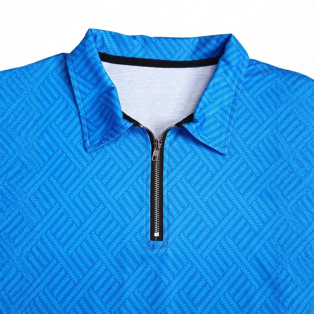 AliExpress europeo y americano comercio exterior transfronterizo hombres casual de malla salvaje suelta transpirable camisa POLO de manga larga con cremallera