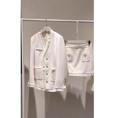 法式轻奢小香风西服套装春季2025高级感气质一整套木耳边拼接西装