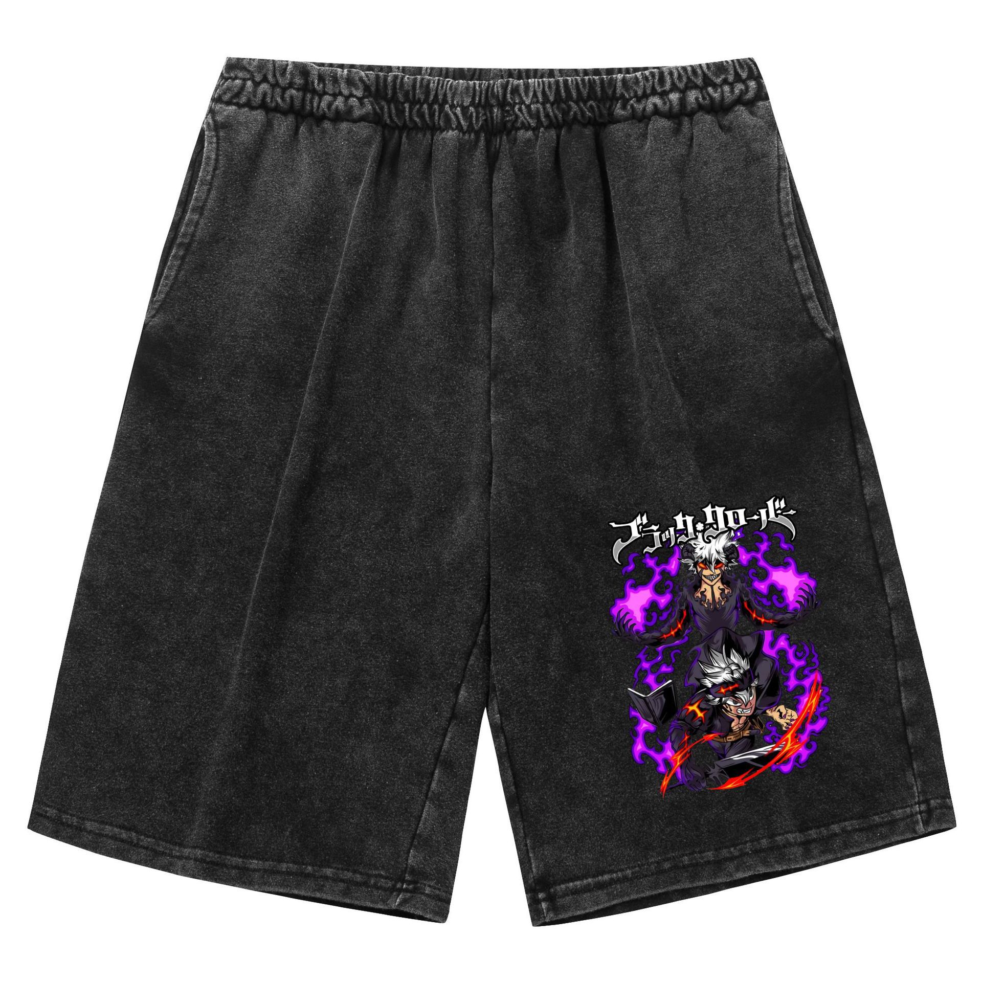 Pantalones cortos retro viejos lavados transfronterizos Trébol de cuatro hojas negro Black Clover venta caliente estampado casual deportes