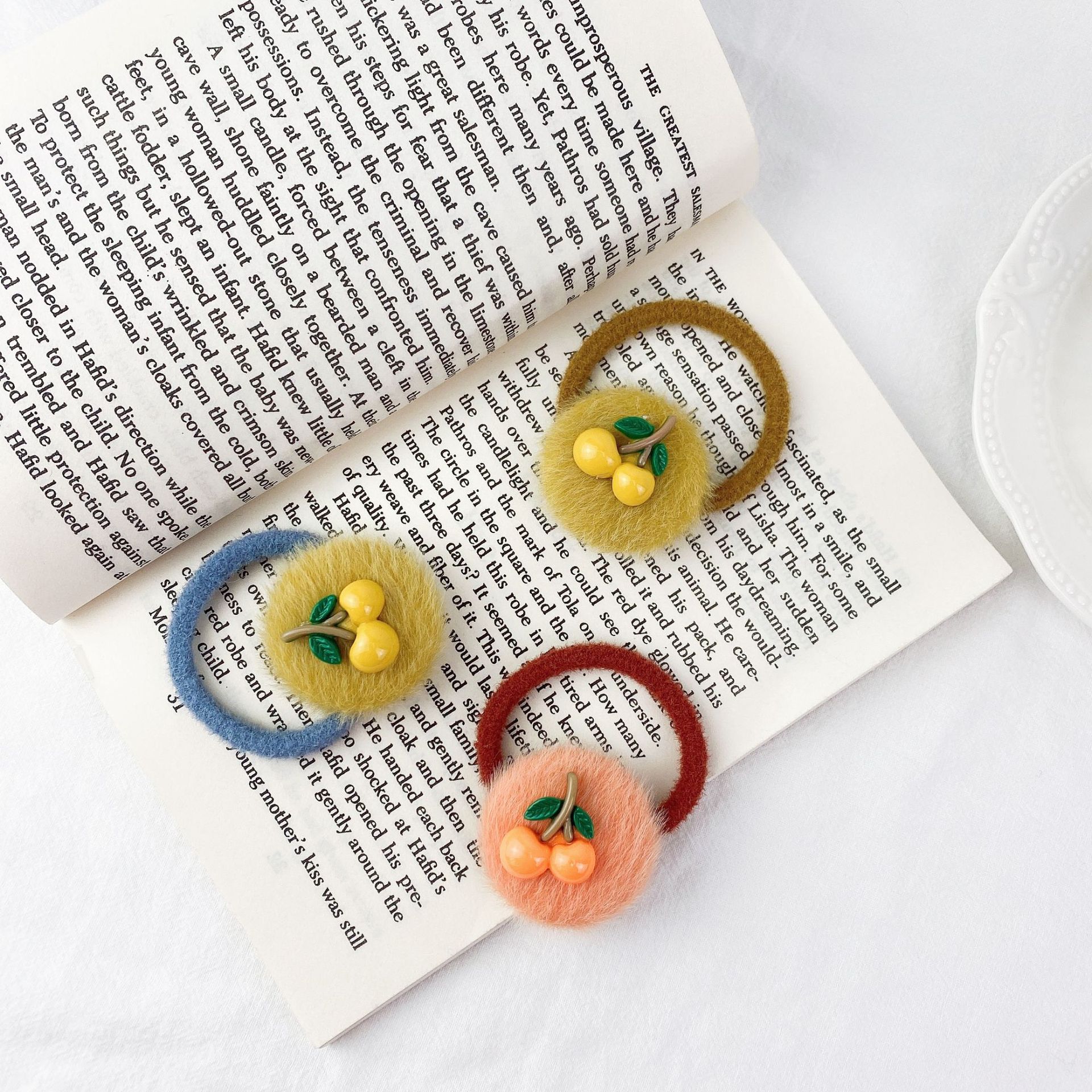 New Cute Plush Fruit Cherry Hair Ring Set display picture 3