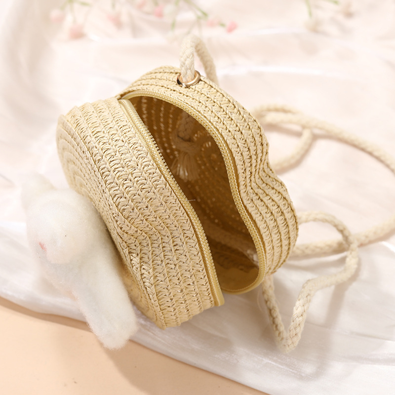 64g Weight Weave Fashion Element Zipper Closure Type Single Shoulder Strap Strap Type Straw Bag Bags Type Casual, Holiday Occasion Straw Material Animal, Cartoon Pattern Spring&Summer Season Kid'S Gender Cute Style Round, Heart-shaped Shape Kid'S Straw Animal Cartoon Cute Weave Round Heart-shaped Zipper Straw Bag 16