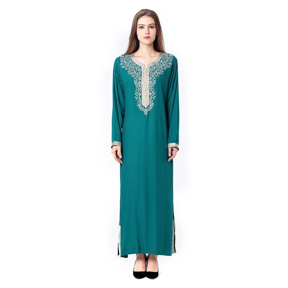 Cross border Middle East explosive round neck long sleeve worship long dress Muslim embroidered lace dress dress women's independent station