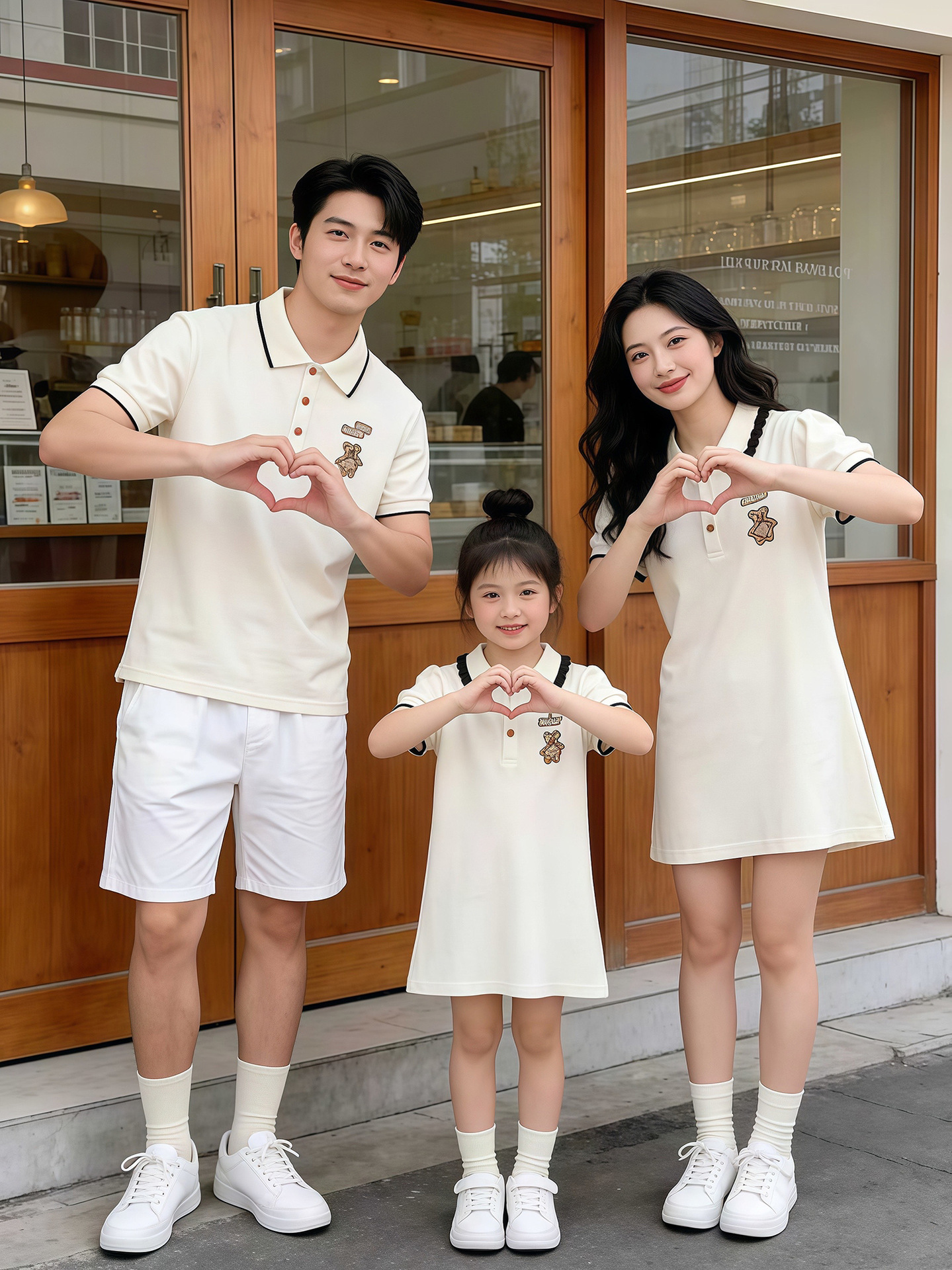 『デザインモデル』親子服ワンピースpoloシャツ一家三口四口親子服工場直売