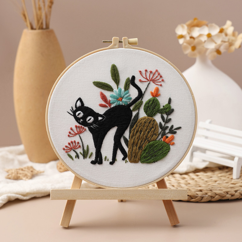Nuevos productos originales gatos bordados diy material hecho a mano kit de paquetes Embroidery Kits Amazon transfronterizo